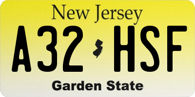NJ license plate A32HSF