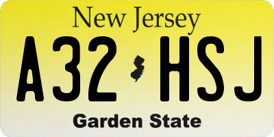 NJ license plate A32HSJ