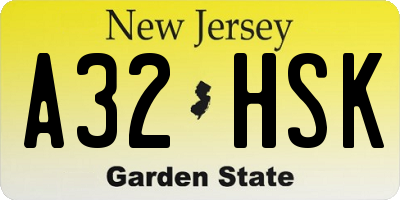 NJ license plate A32HSK
