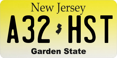 NJ license plate A32HST