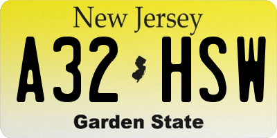 NJ license plate A32HSW