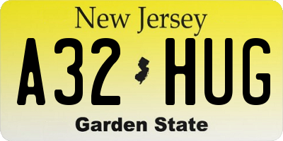 NJ license plate A32HUG