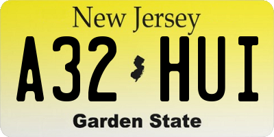 NJ license plate A32HUI