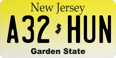 NJ license plate A32HUN