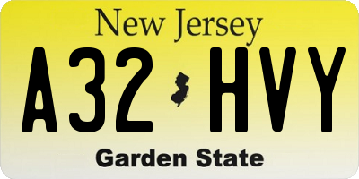 NJ license plate A32HVY