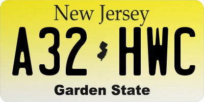 NJ license plate A32HWC