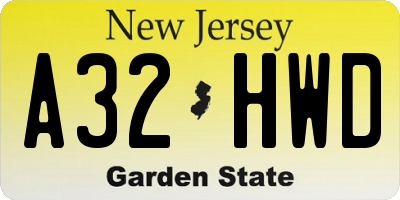 NJ license plate A32HWD