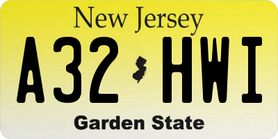 NJ license plate A32HWI