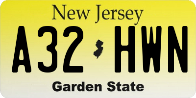 NJ license plate A32HWN