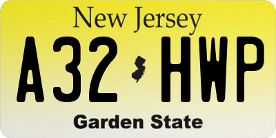 NJ license plate A32HWP