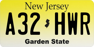 NJ license plate A32HWR