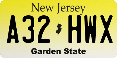NJ license plate A32HWX