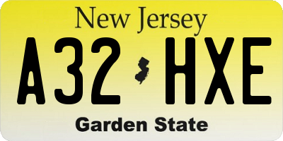 NJ license plate A32HXE
