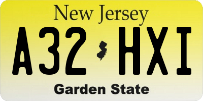 NJ license plate A32HXI