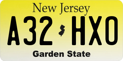 NJ license plate A32HXO