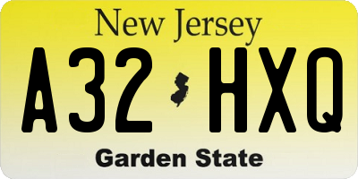 NJ license plate A32HXQ