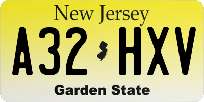 NJ license plate A32HXV