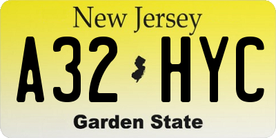 NJ license plate A32HYC