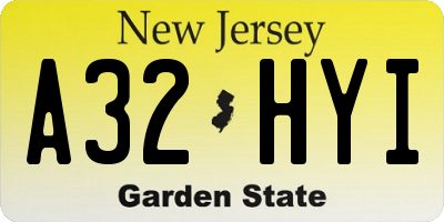NJ license plate A32HYI
