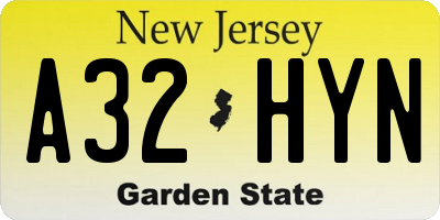 NJ license plate A32HYN