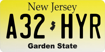 NJ license plate A32HYR