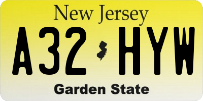 NJ license plate A32HYW