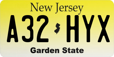 NJ license plate A32HYX
