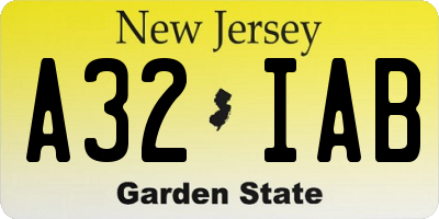 NJ license plate A32IAB