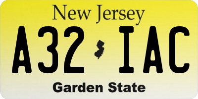 NJ license plate A32IAC