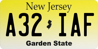NJ license plate A32IAF