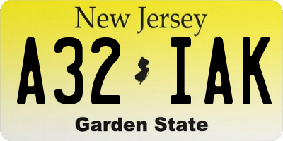NJ license plate A32IAK