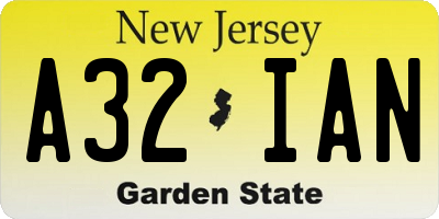 NJ license plate A32IAN