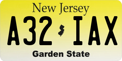 NJ license plate A32IAX