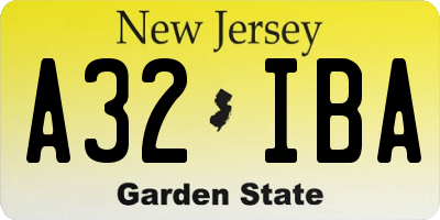 NJ license plate A32IBA
