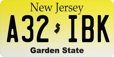 NJ license plate A32IBK