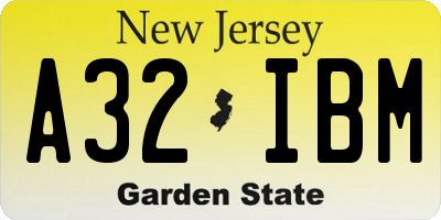 NJ license plate A32IBM