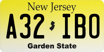 NJ license plate A32IBO