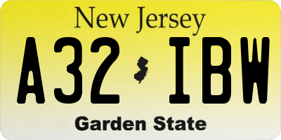 NJ license plate A32IBW