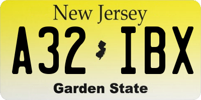 NJ license plate A32IBX