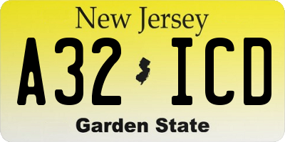 NJ license plate A32ICD
