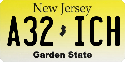 NJ license plate A32ICH