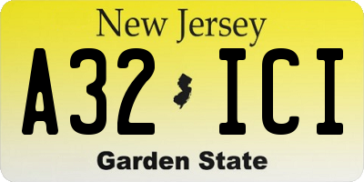 NJ license plate A32ICI