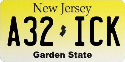 NJ license plate A32ICK