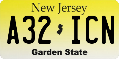 NJ license plate A32ICN
