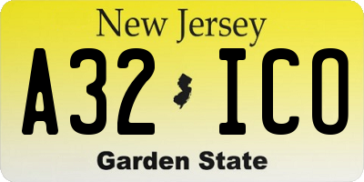 NJ license plate A32ICO