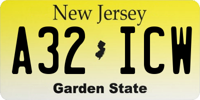 NJ license plate A32ICW