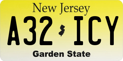 NJ license plate A32ICY