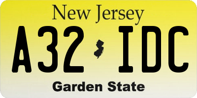 NJ license plate A32IDC