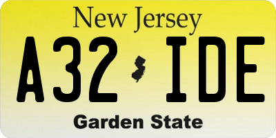 NJ license plate A32IDE