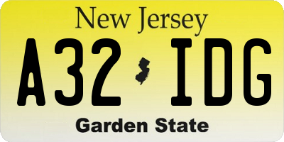 NJ license plate A32IDG